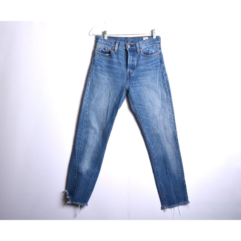 Levi's Women White Oak Cone Denim Button Fly Blue Jeans Raw Hem Size 26 straight